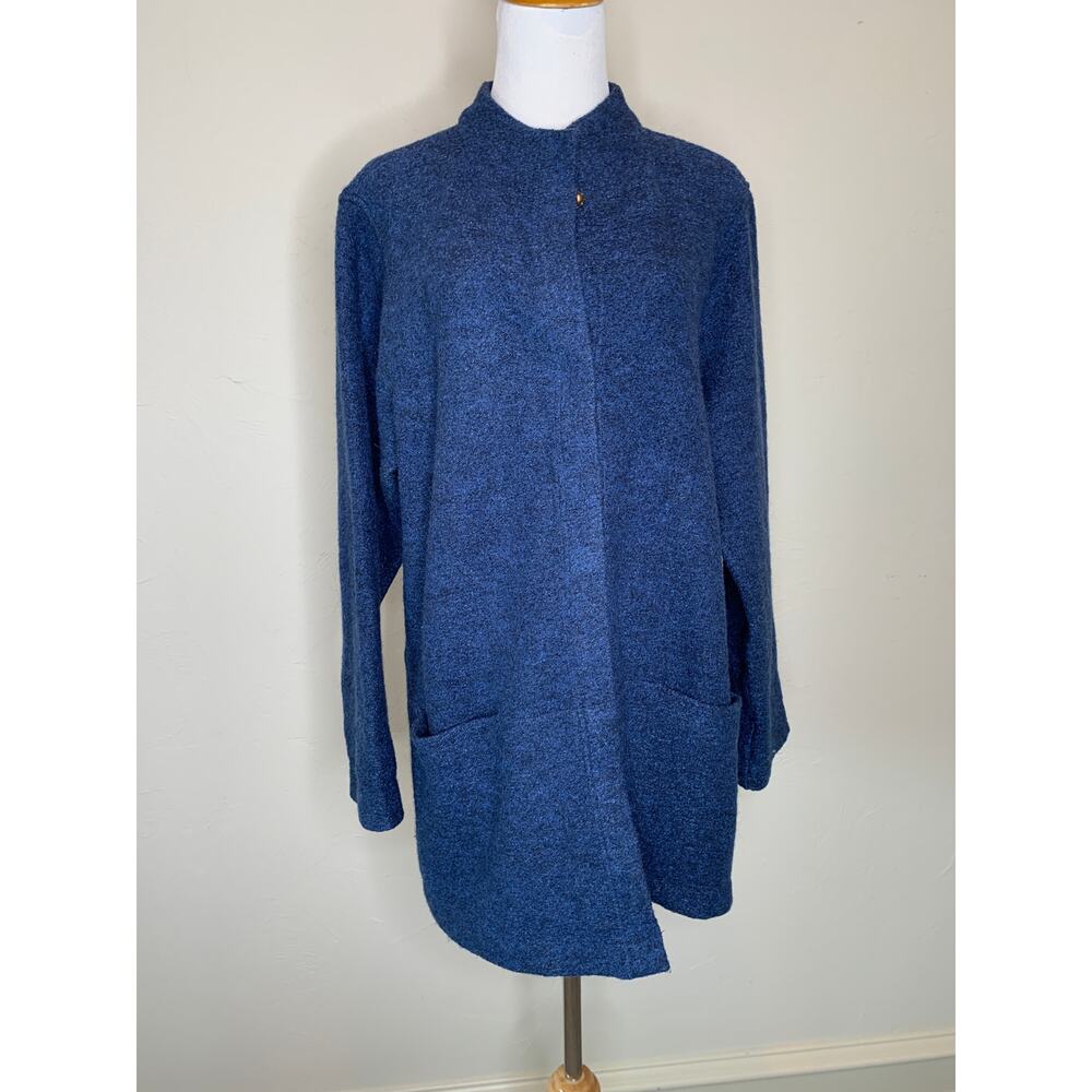 J. Jill Blue Boiled Wool Coat Jacket  Sz Large 70% Viscose 30% Wool